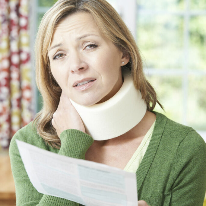 Woman Reading Letter After Receiving Neck Injury